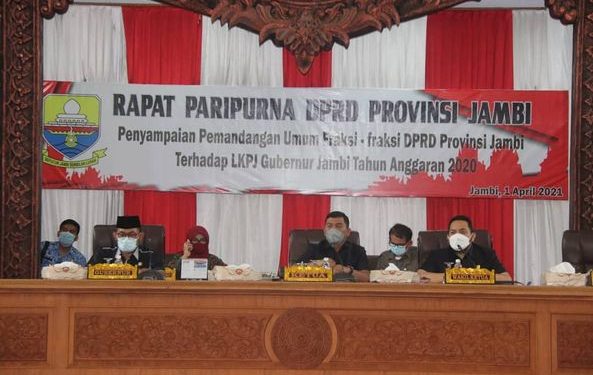 Sekda Provinsi Jambi Hadiri Rapat Paripurna Pemandangan Umum Fraksi Terhadap LKPJ Gubernur Jambi 2020