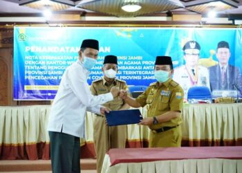 Gubernur Jambi dan Kemenag Tandatangani Nota Kesepahaman Pemanfaatan Asrama Haji sebagai Lokasi Isolasi