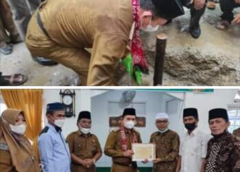 Meskipun Diguyur Hujan, Wako Ahmadi letakkan Batu Pertama Pembangunan Masjid Al Hidayah