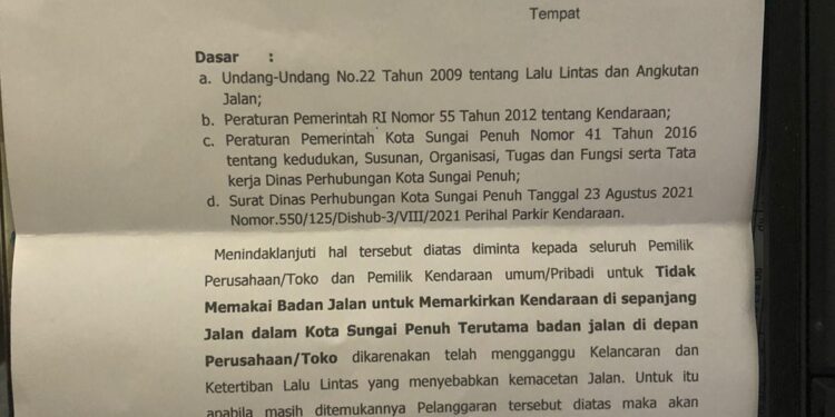 Dinas Perhubungan Kota Sungai Penuh Tutup Akses Parkir di 5 Titik
