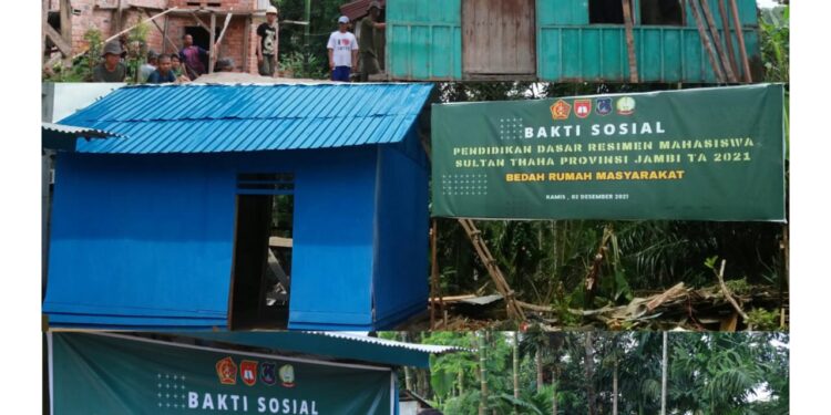 Ditengah Pelaksanakan Diksarmil, Menwa Sultan Thaha Baksos Bedah Dua Rumah Warga Gunung Mas