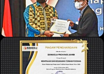 Bawaslu Jambi Raih Penghargaan Kategori Kemitraan dan Kerjasama Terbaik
