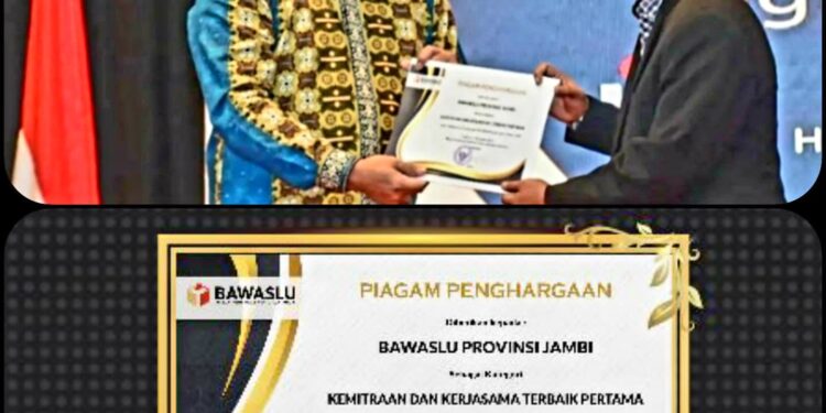Bawaslu Jambi Raih Penghargaan Kategori Kemitraan dan Kerjasama Terbaik