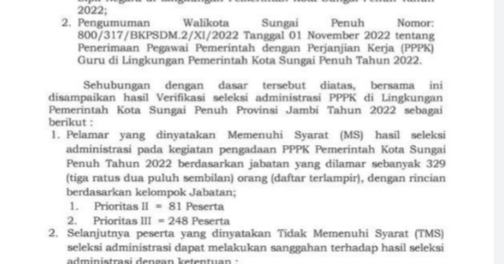 329 Pendaftar Guru PPPK Sungai Penuh Lolos Administrasi, Ini Nama-namanya