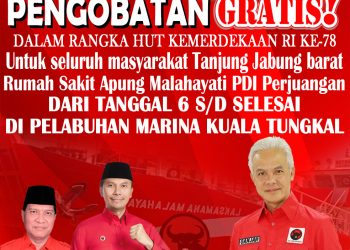 Kapal RS Apung Milik DPP PDIP Bersandar di Kuala Tungkal Adakan Pengobatan Gratis