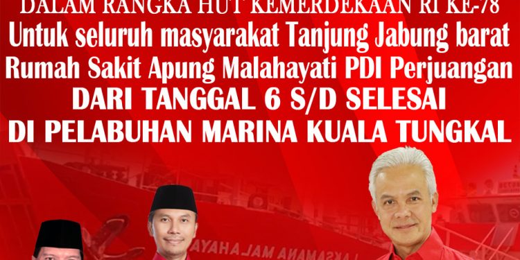 Kapal RS Apung Milik DPP PDIP Bersandar di Kuala Tungkal Adakan Pengobatan Gratis