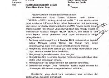 Kualitas Udara Tidak Sehat, SLTA se-Provinsi Jambi Diminta Belajar Secara Daring