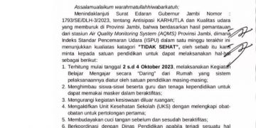Kualitas Udara Tidak Sehat, SLTA se-Provinsi Jambi Diminta Belajar Secara Daring