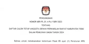 KPU Kabupaten Tebo Umumkan Daftar Calon Tetap Anggota DPRD di Pemilu 2024
