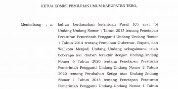 Keputusan KPU Kabupaten Tebo Tentang Penetapan Hasil Pemilihan Bupati & Wakil Bupati Kabupaten Tebo Tahun 2024