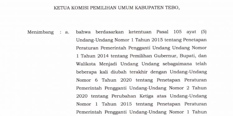 Keputusan KPU Kabupaten Tebo Tentang Penetapan Hasil Pemilihan Bupati & Wakil Bupati Kabupaten Tebo Tahun 2024