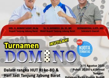 Meriahkan HUT ke – 80 RI dan HUT ke – 60 Tanjab Barat, Pemkab Tanjab Barat Gelar Lomba Domino Bertabur Hadiah