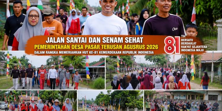 Semarak HUT ke-81 RI, Ratusan Warga Desa Simpang Terusan Ikuti Jalan Santai dan Senam Sehat