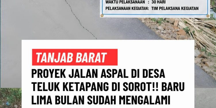 Proyek Peningkatan Jalan Aspal di Desa Teluk Ketapang Disorot, Baru Lima Bulan Sudah Mengalami Keretakan