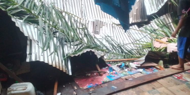 Sebuah Rumah milik Kamarudin Warga RT 14 Sungai Saren Hancur Dihantam Puting Beliung, Tertimpa Pohon Sawit